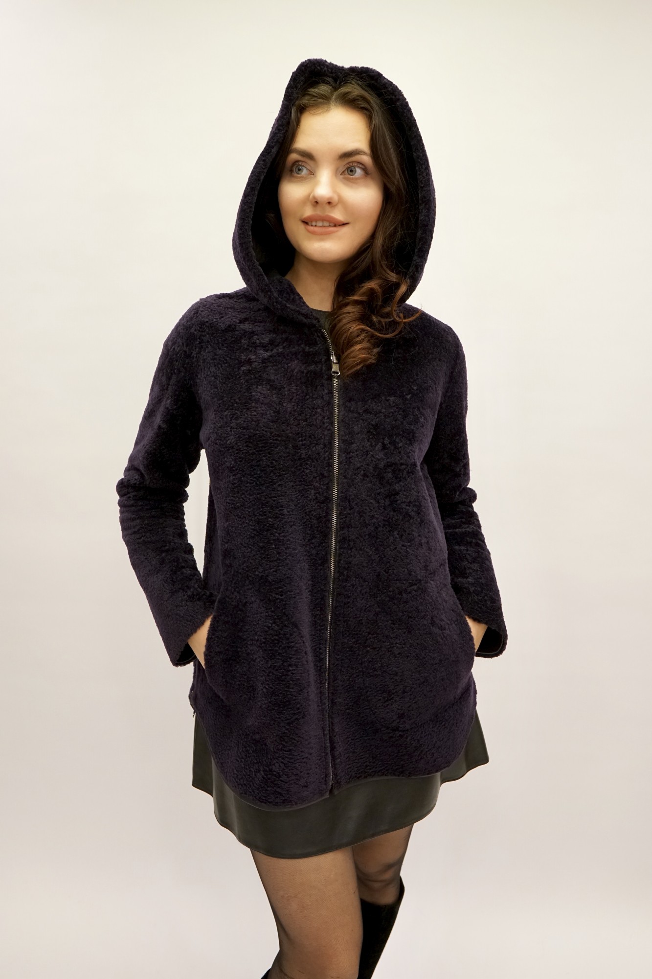 Sheepskin coat reversible tom curly coated with hood
