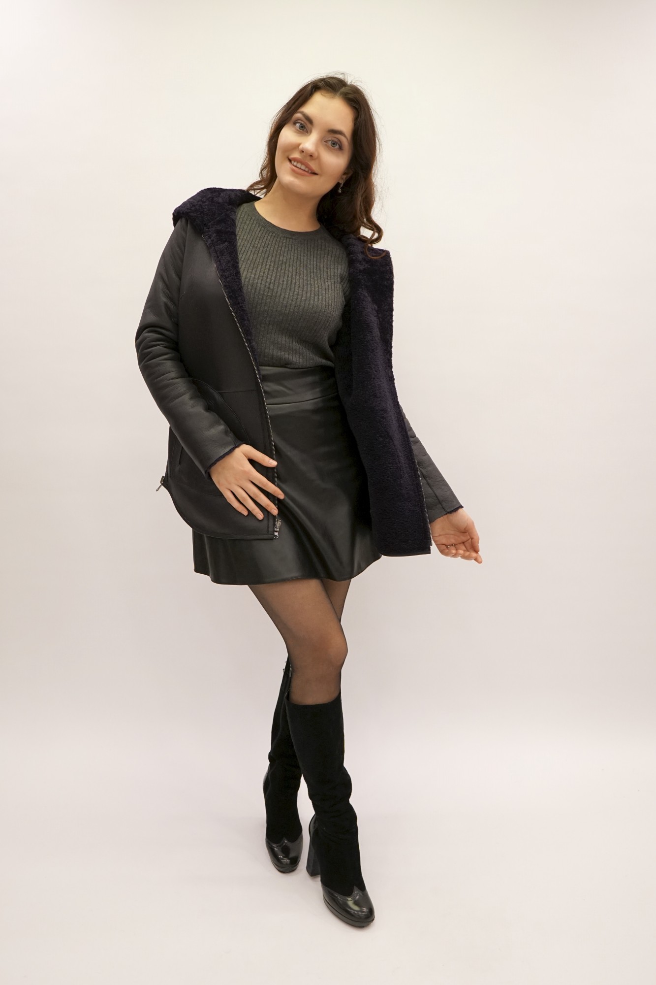 Sheepskin coat reversible tom curly coated with hood