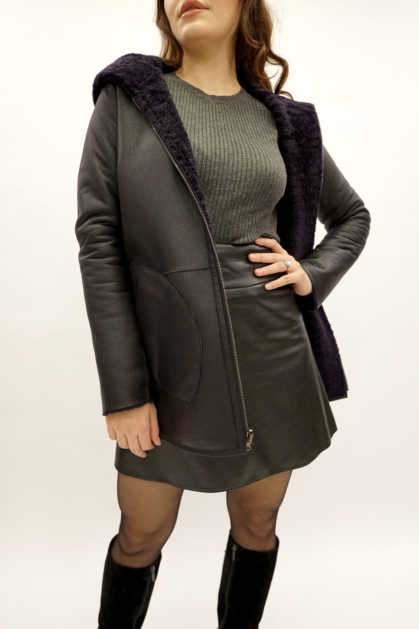 Sheepskin coat reversible tom curly coated with hood