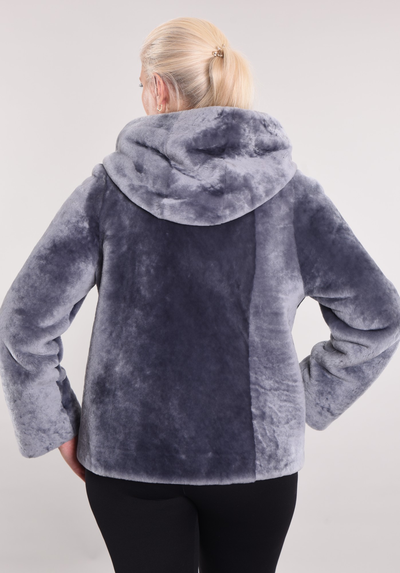 Дублёнка двусторонняя бомбер с капюшоном мутон (0.7мм)