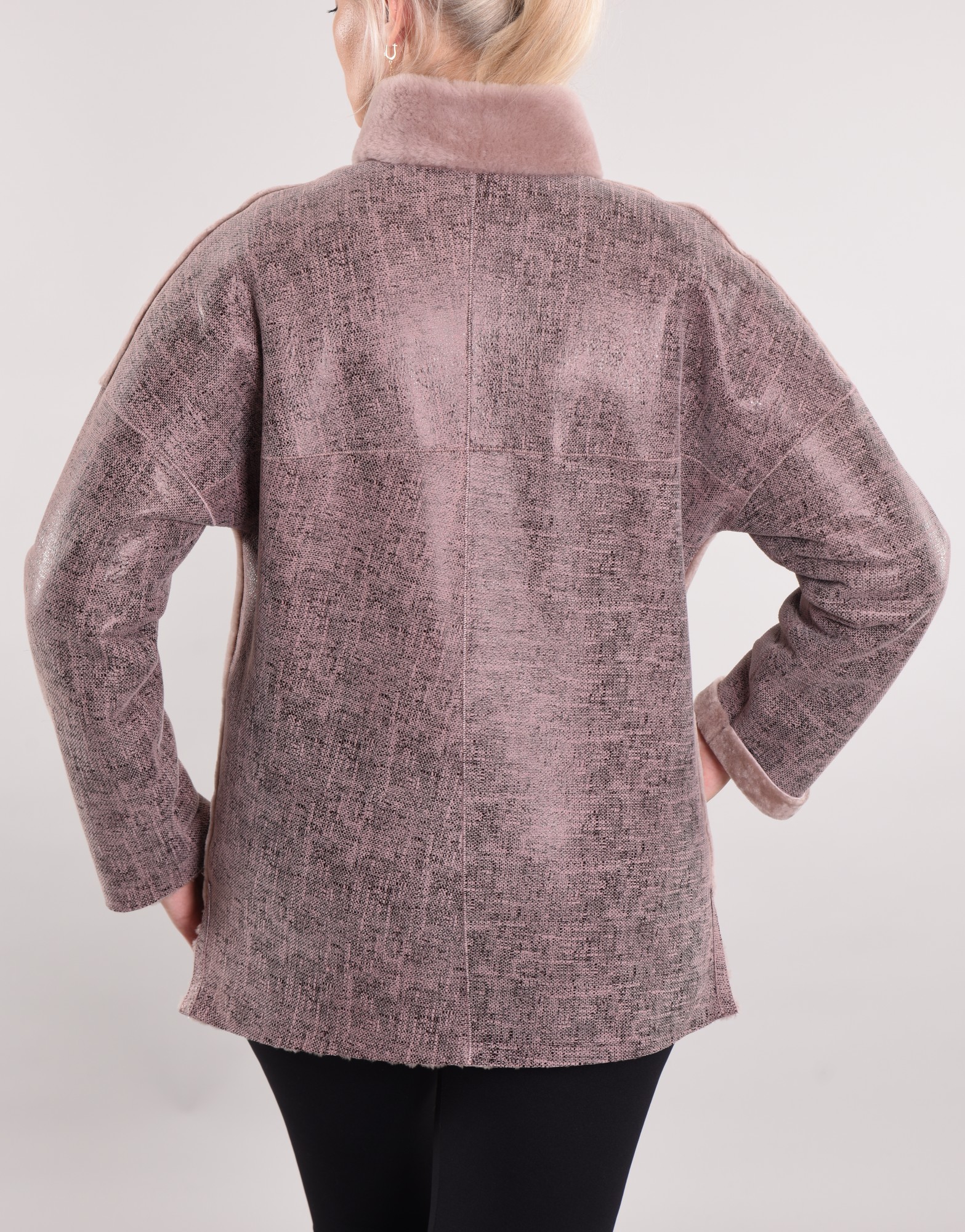 Астраган двусторонняя модель с покрытием мутон воротник