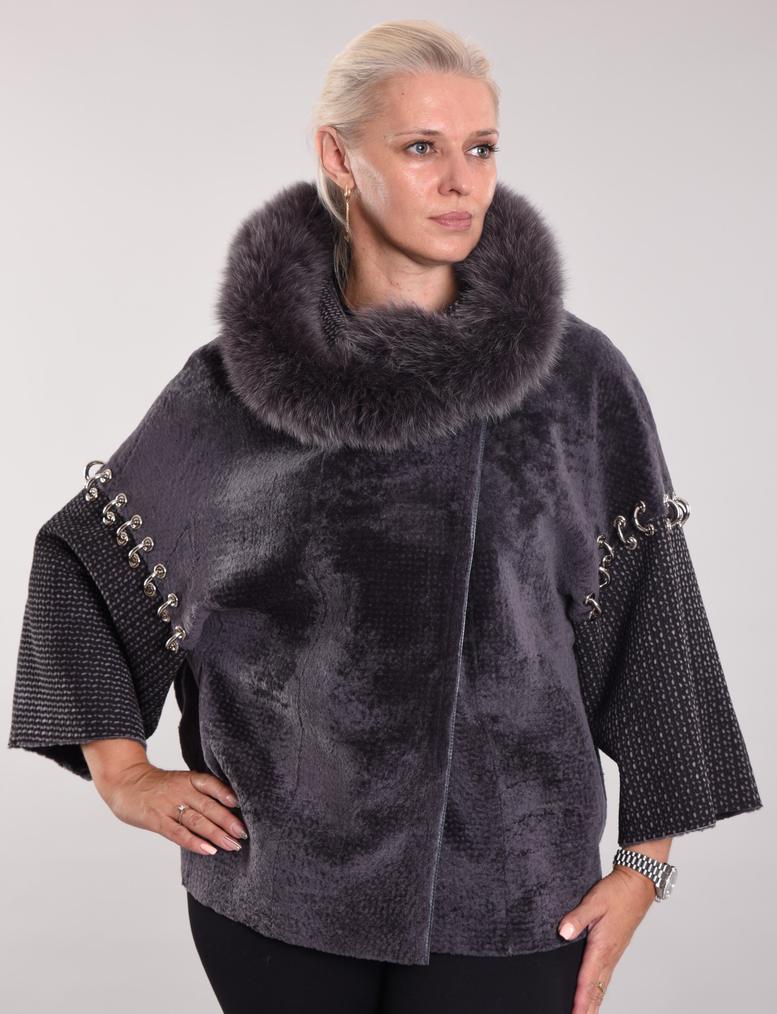 Astragan with coating, arctic fox along the edge of the hood