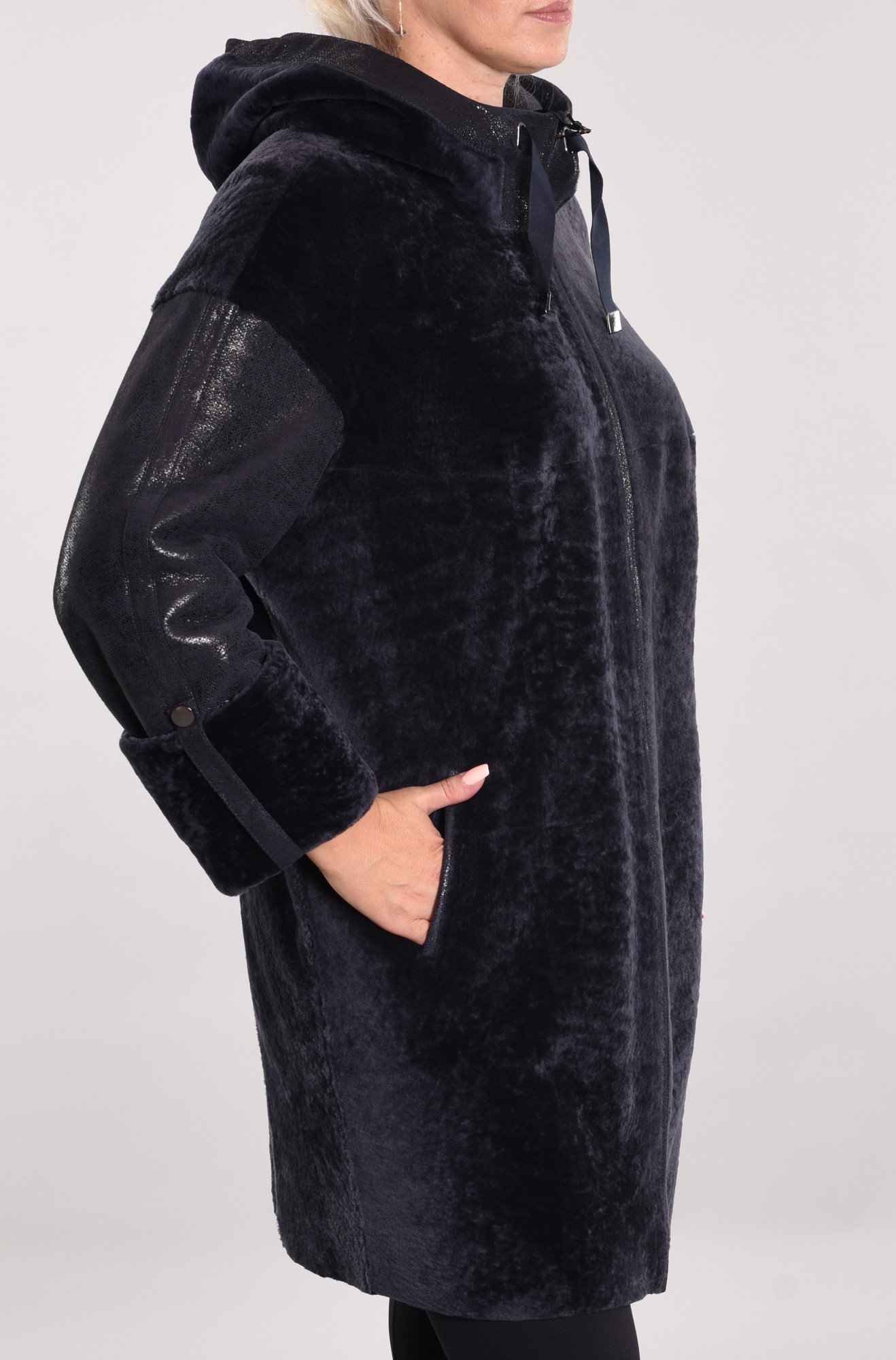 Astragan reversible coated model with hood