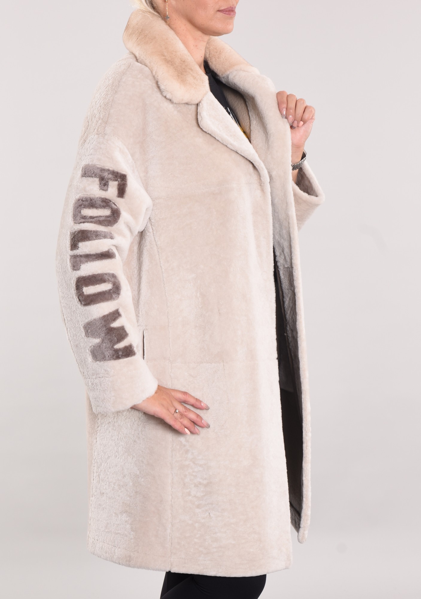 Астраган двусторонняя модель с покрытием, английский воротник Rex