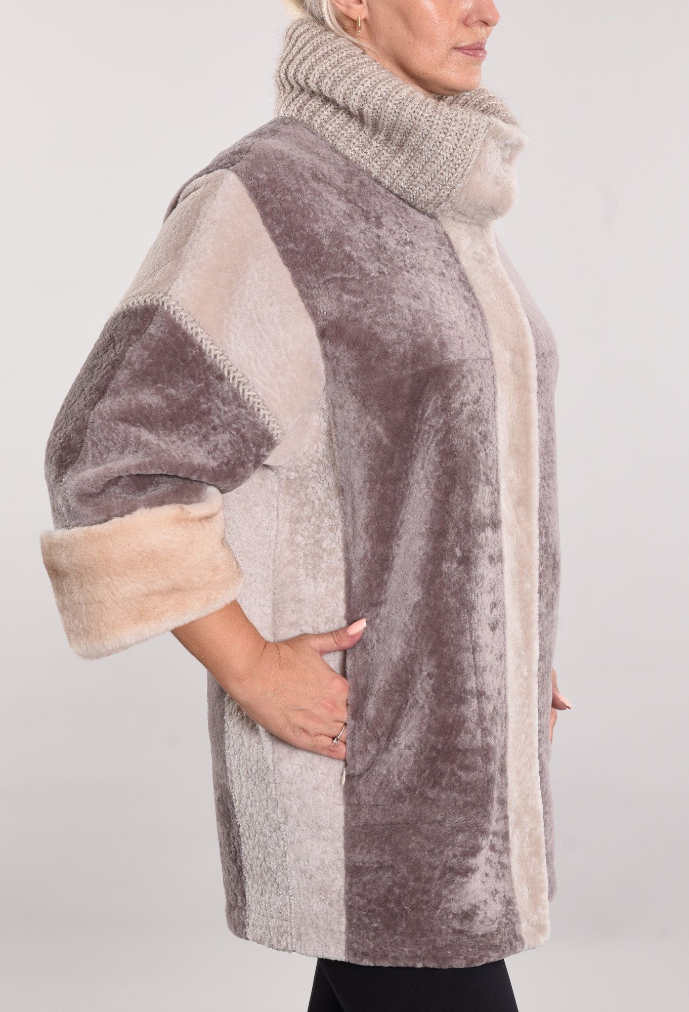 Астраган двусторонняя модель с покрытием, рукава и манжеты Rex, воротник трикотаж