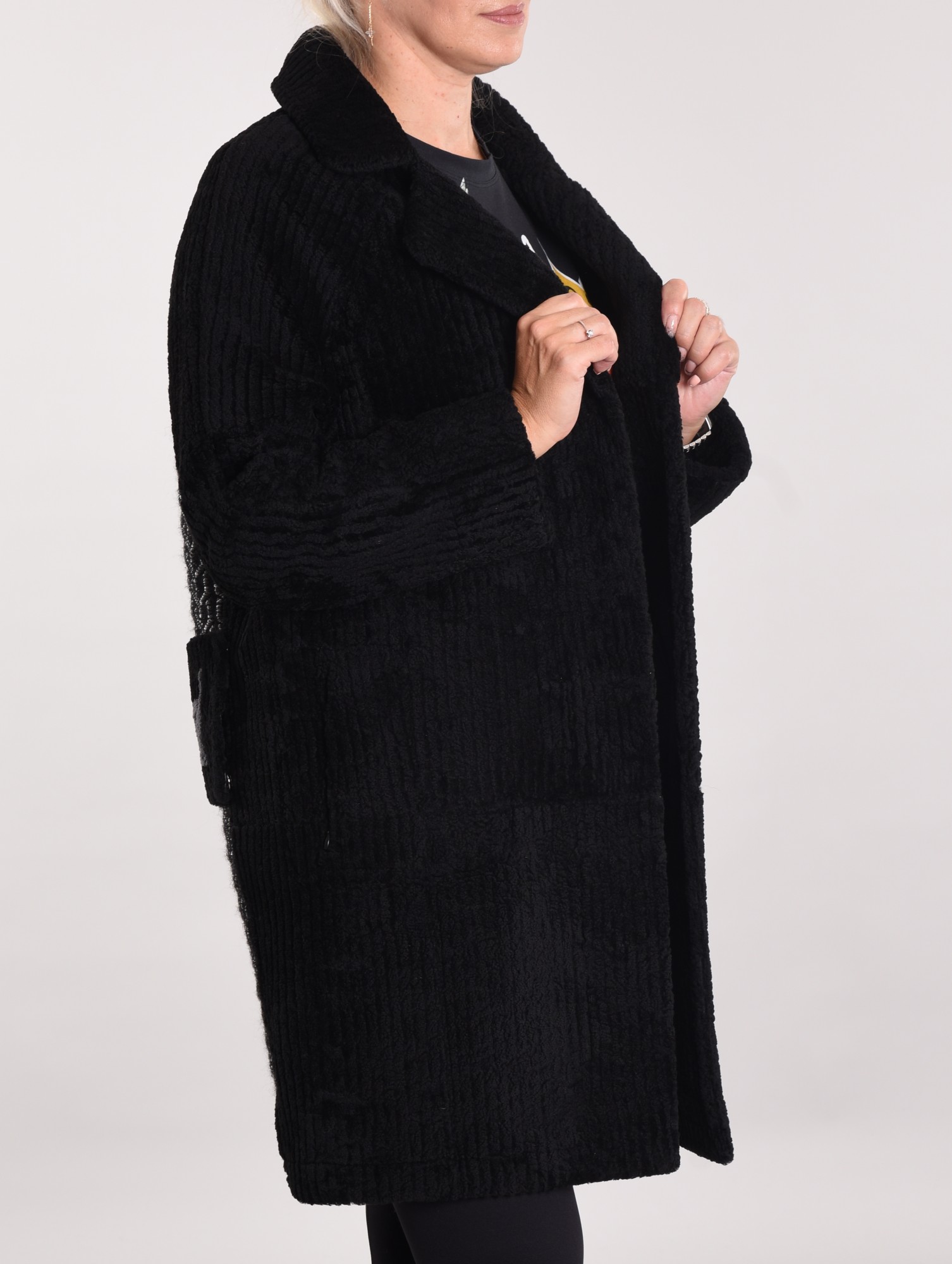 Дублёнка двусторонняя том-кёрли с покрытием. Спина трикотаж