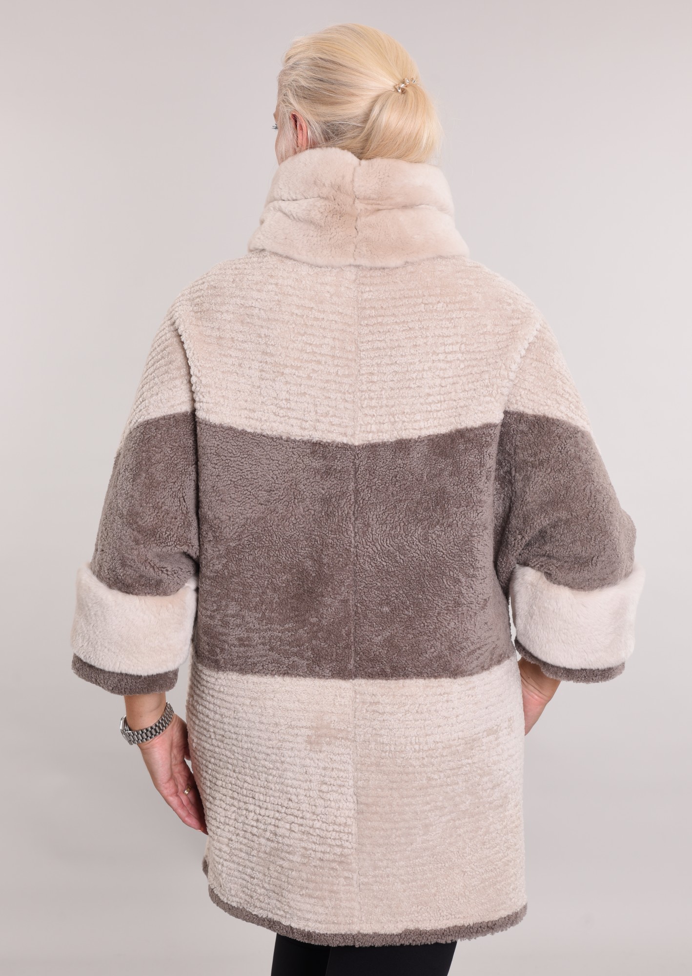 Дублёнка двусторонняя том-кёрли, стойка воротник и на рукавах Rex