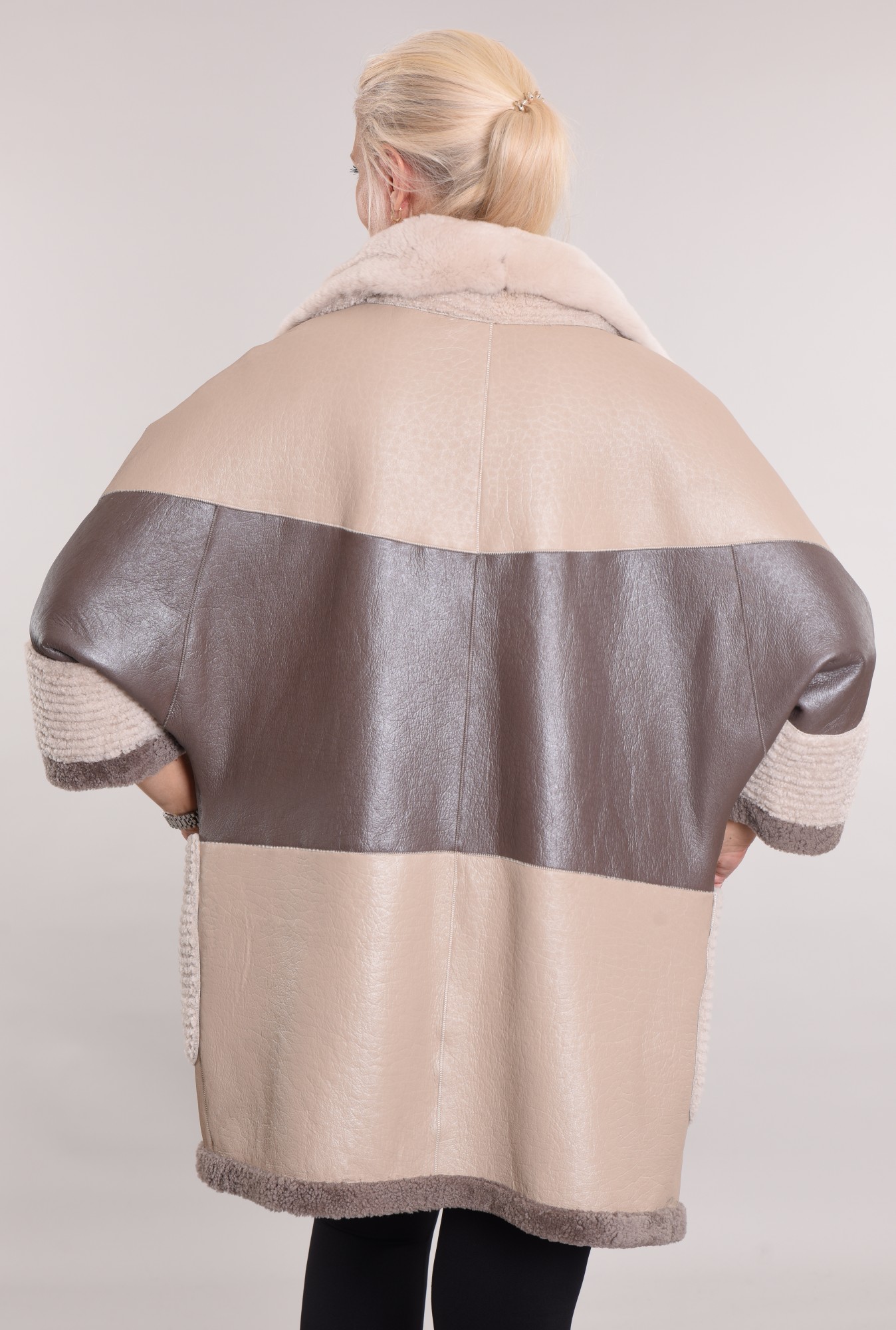 Дублёнка двусторонняя том-кёрли, стойка воротник и на рукавах Rex