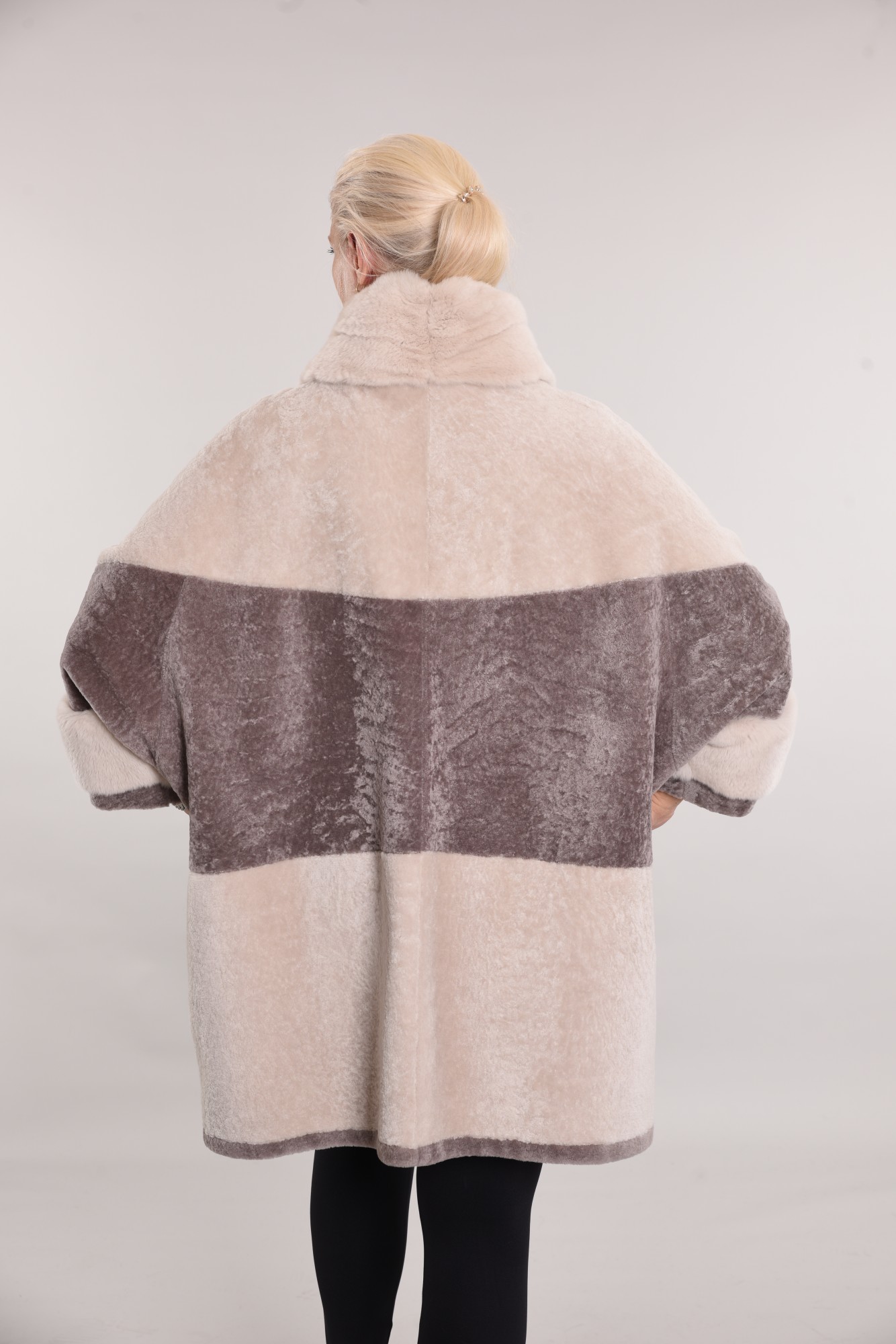 Дублёнка двусторонняя том-кёрли, стойка воротник и на рукавах Rex