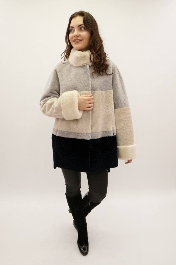 Astragan coated reversible oversize model, stand-up collar and cuffs Rex