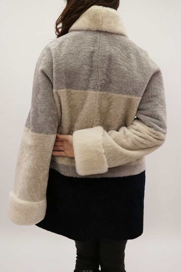 Astragan coated reversible oversize model, stand-up collar and cuffs Rex