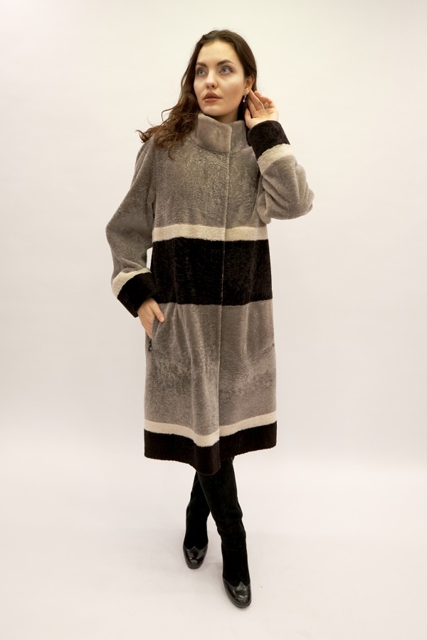 Астраган двусторонняя модель с покрытием oversize, стойка воротник мутон