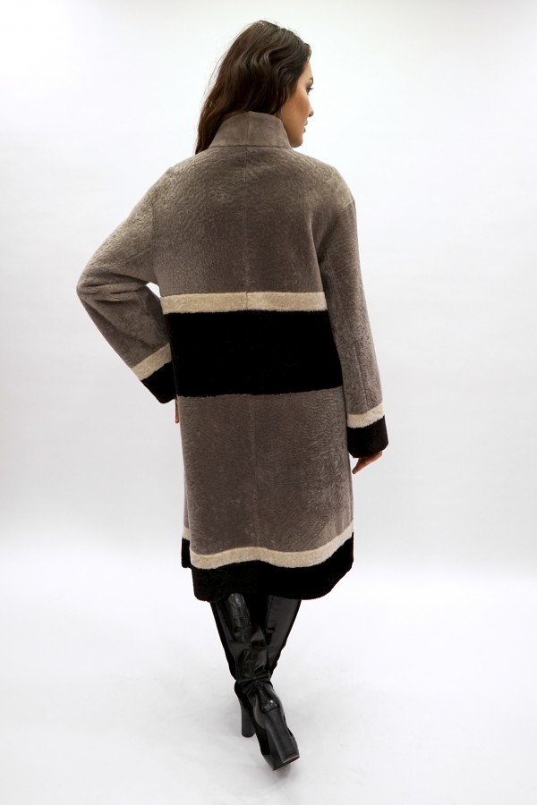 Астраган двусторонняя модель с покрытием oversize, стойка воротник мутон
