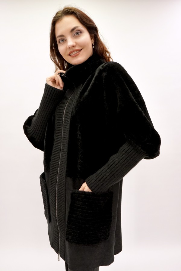 Sheepskin coat Spanish Mirinos coated, cuffs jersey. Oversize