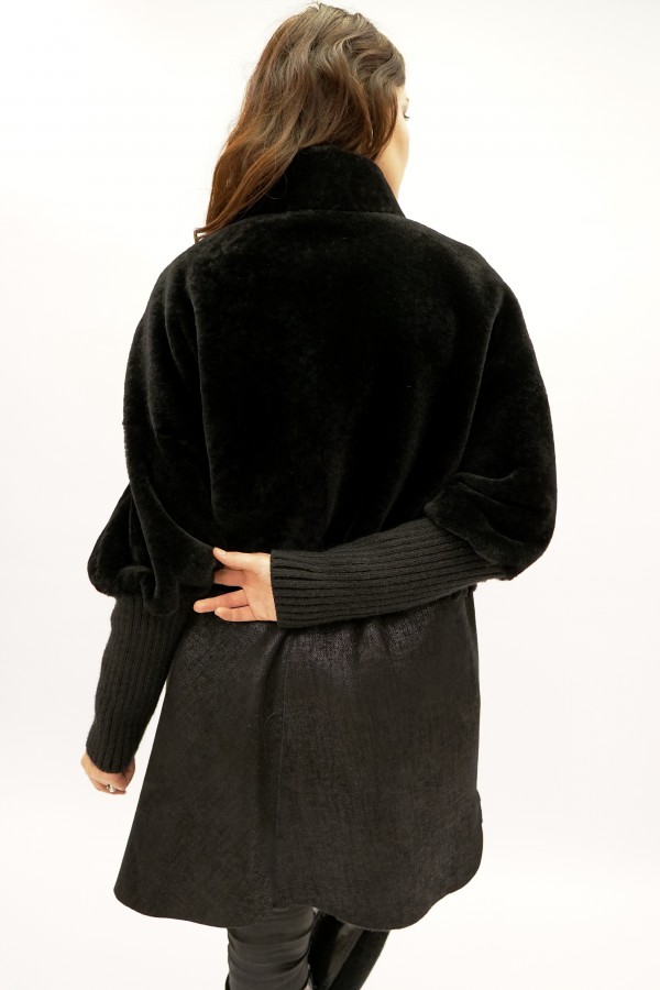 Sheepskin coat Spanish Mirinos coated, cuffs jersey. Oversize