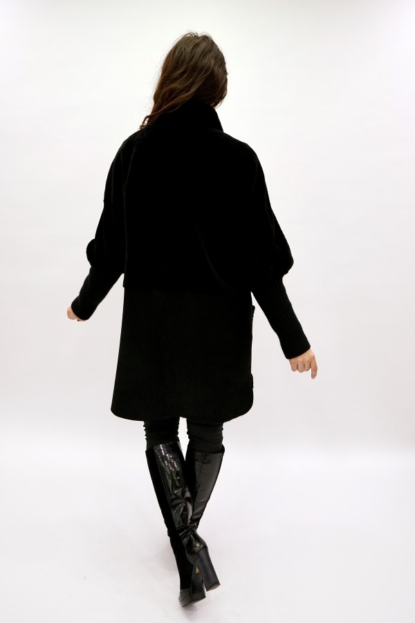 Sheepskin coat Spanish Mirinos coated, cuffs jersey. Oversize