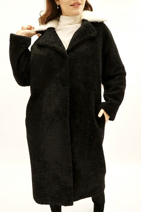 Дублёнка двусторонняя модель том-кёрли с покрытием силка. Oversize