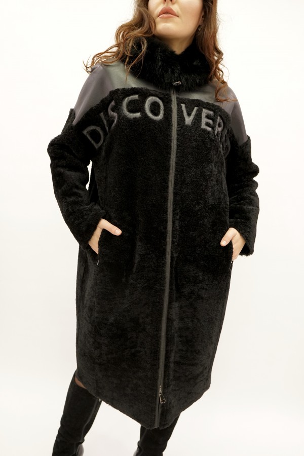 Sheepskin coat tom curly coated (double-sided is possible), stand-up collar arctic fox. Oversize