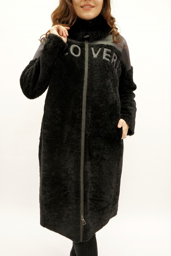 Sheepskin coat tom curly coated (double-sided is possible), stand-up collar arctic fox. Oversize