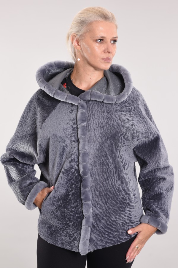 Astragan hooded reversible coated
