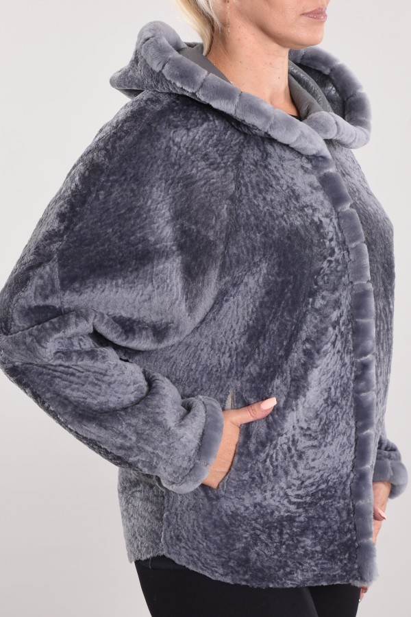 Astragan hooded reversible coated