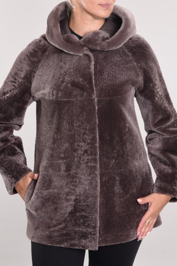 Astragan coated reversible oversized hooded model