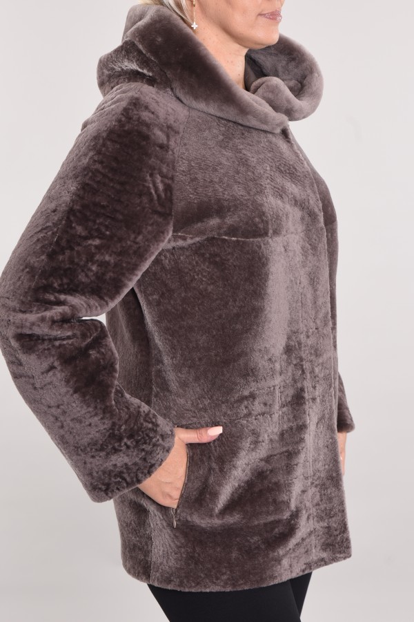 Astragan coated reversible oversized hooded model