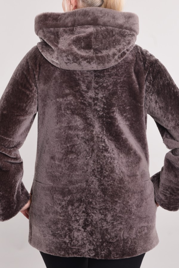 Astragan coated reversible oversized hooded model