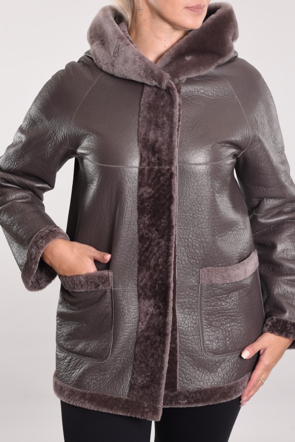 Astragan coated reversible oversized hooded model